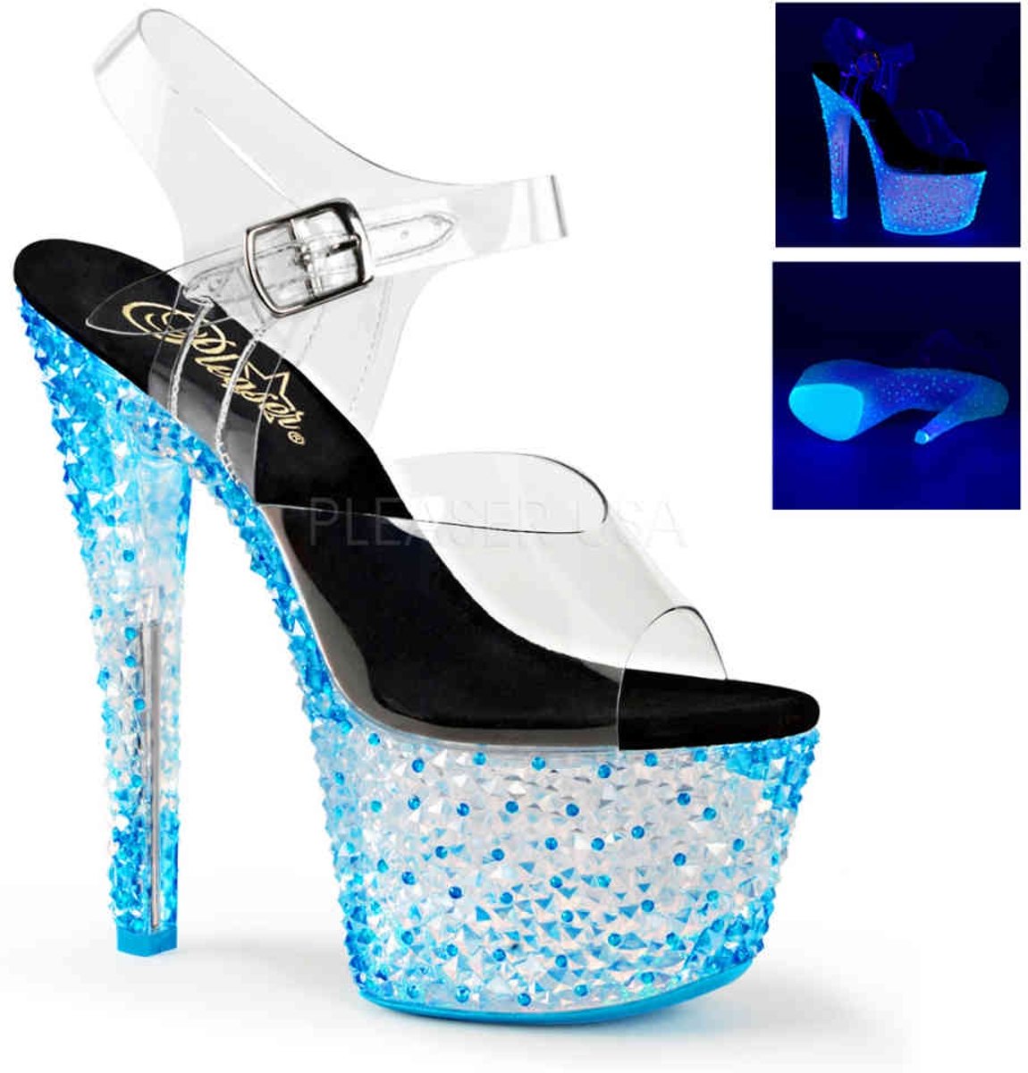 EU 36 = US 6 | CRYSTALIZE-308PS | *7 Heel, 2 3/4 PF Ankle Strap Sandal